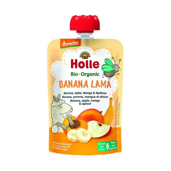 Holle – Banana Lama Pure frutash banane, mollë, mango dhe kajsi (6m+)