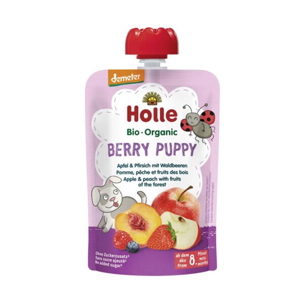 Holle – Berry Puppy Pure frutash mollë, pjeshkë dhe fruta pylli (8m+)