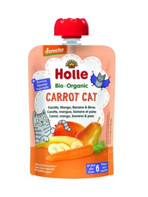 Holle – Carrot Cat Pure frutash karrotë, mango, banane dhe dardhë (6m+)