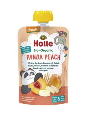 Holle – Panda Peach Pure frutash pjeshkë, kajsi, banane dhe tërshërë (8m+)