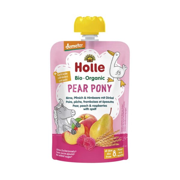 Holle – Pear Pony Pure frutash dardhë, pjeshkë, manaferra dhe tërshërë (8m+)