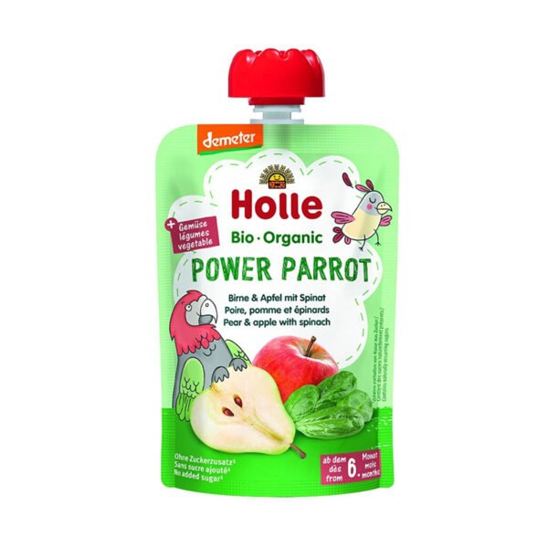 Holle – Power Parrot Pure frutash dardhë, mollë, dhe spinaq (6m+)