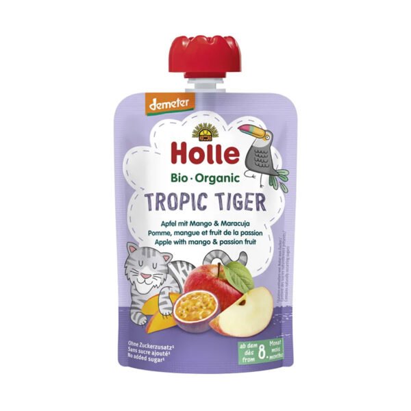 Holle – Tropic Tiger Pure frutash mollë, mango dhe frut pasioni (8m+)