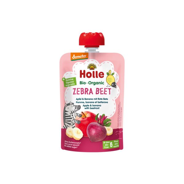 Holle – Zebra Beet Pure frutash me mollë, banane dhe rrepë (6m+)